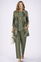 Women's Three-Piece Set – Cardigan, Top & Trousers