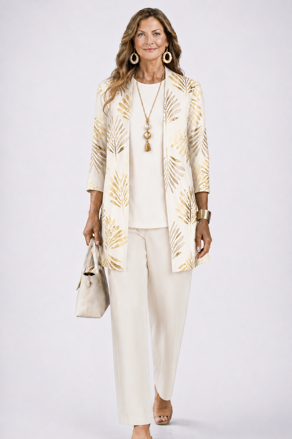 Women's Three-Piece Set – Cardigan, Top & Trousers