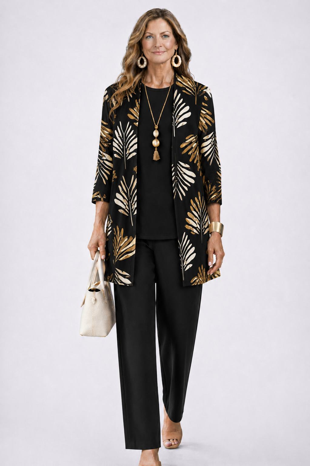Women's Three-Piece Set – Cardigan, Top & Trousers