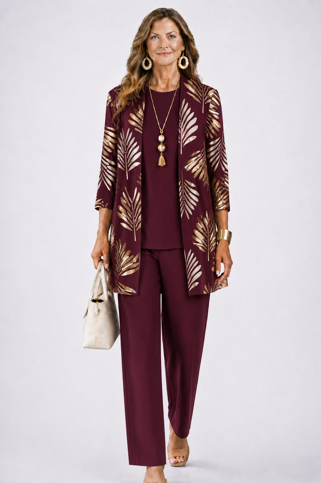 Women's Three-Piece Set – Cardigan, Top & Trousers