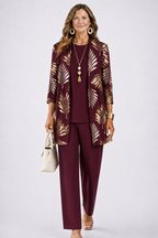 Women's Three-Piece Set – Cardigan, Top & Trousers
