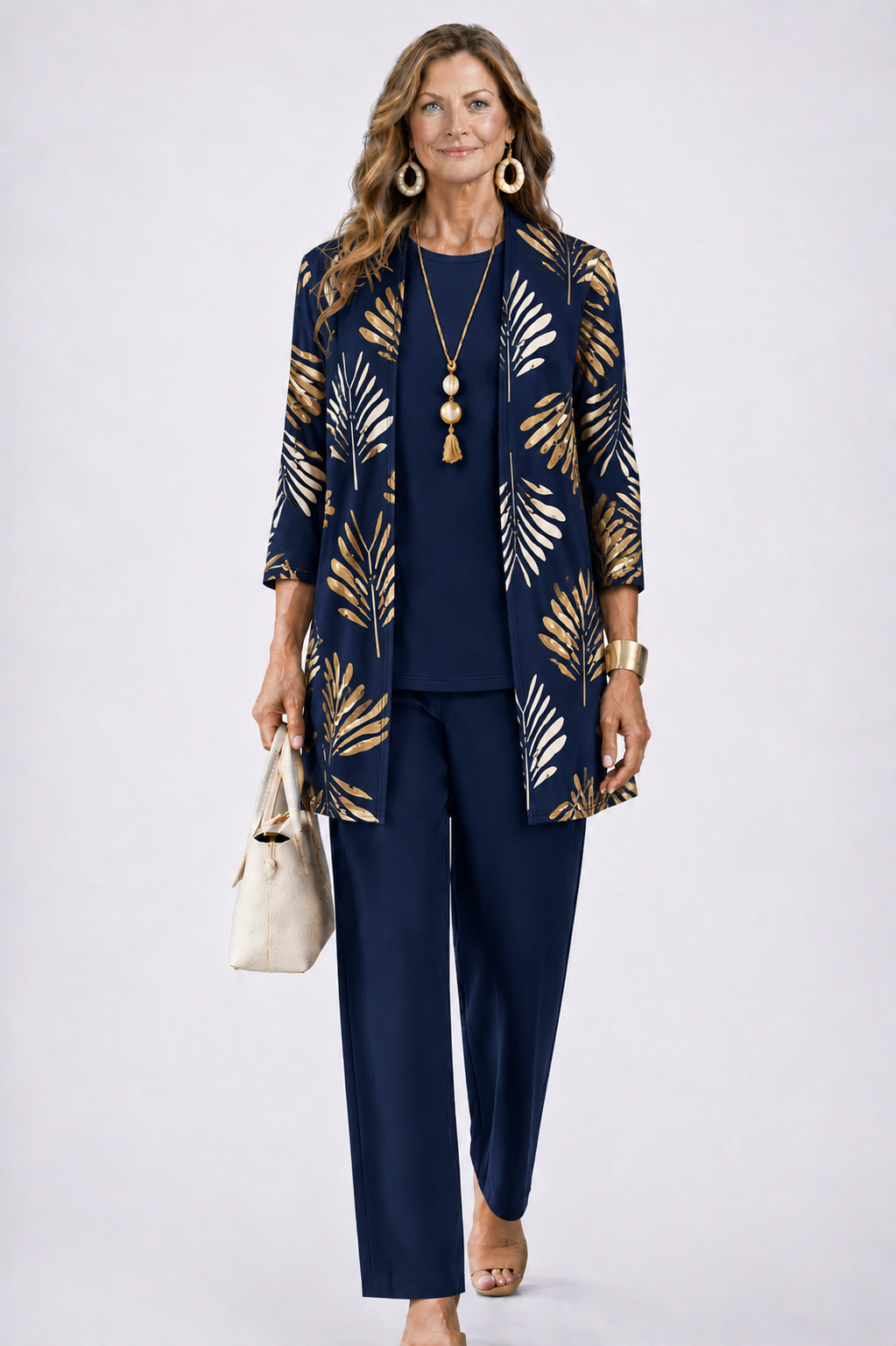 Women's Three-Piece Set – Cardigan, Top & Trousers