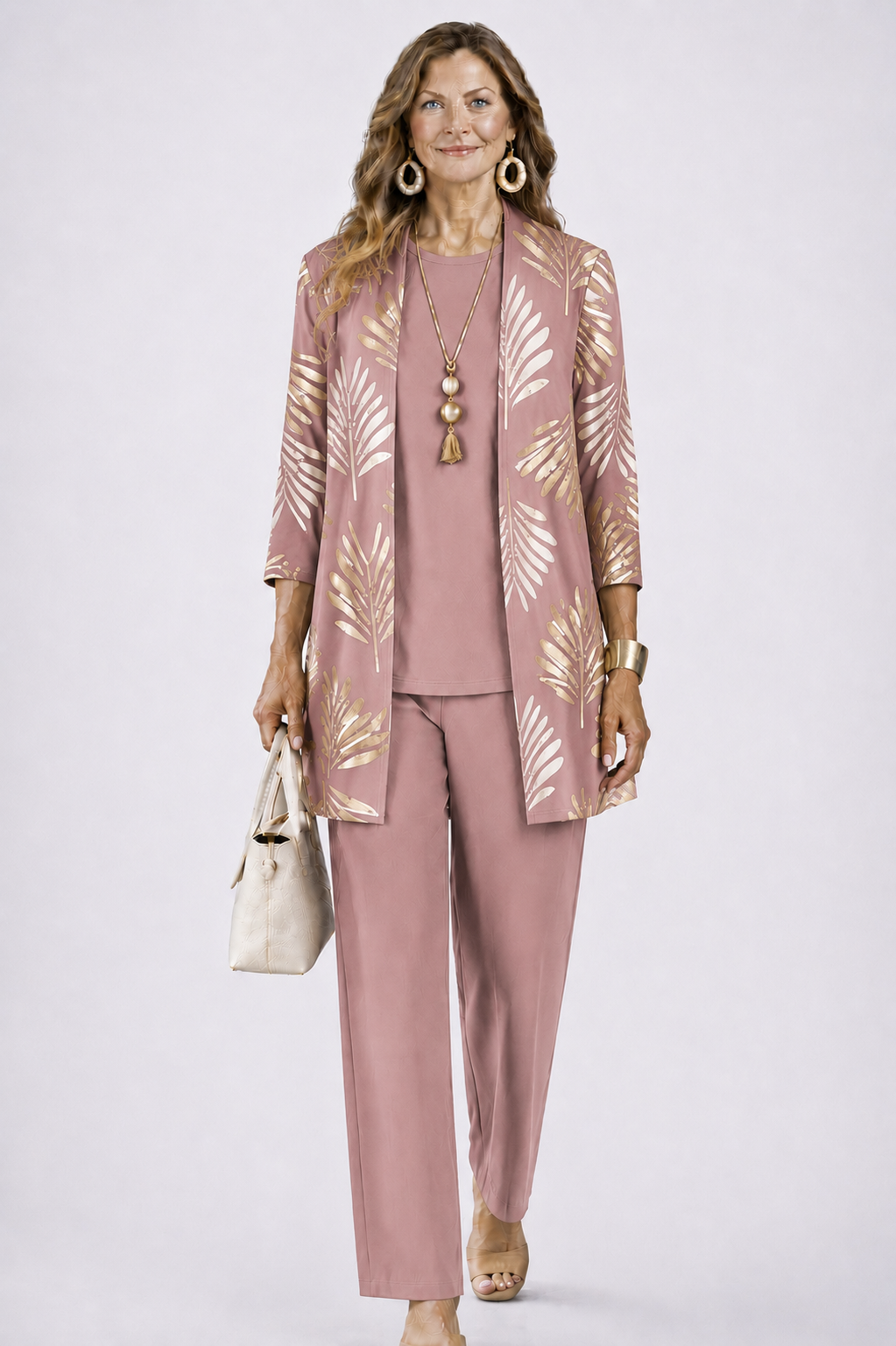 Women's Three-Piece Set – Cardigan, Top & Trousers