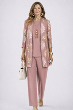 Women's Three-Piece Set – Cardigan, Top & Trousers