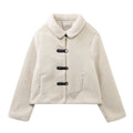 Women's Plush Teddy Fleece Jacket with Toggle Fastenings and High Collar