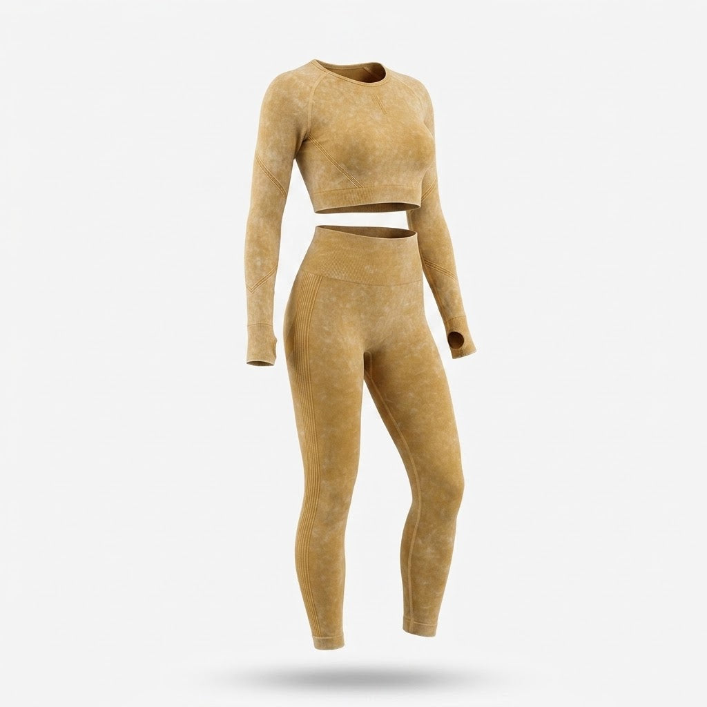 Women's Seamless Long-Sleeve Crop Top and Leggings Set