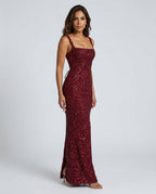 Sequin Tie-Up Square Neck Maxi Dress