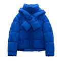Women's Short Quilted Puffer Jacket with Oversized Padded Scarf Collar