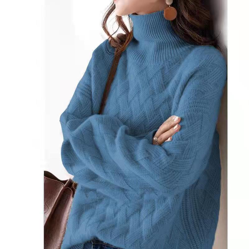 Women's Elegant soft-knit Cable Knit Turtleneck Sweater with Relaxed