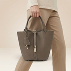 Structured Basket Handbag with Twist Lock – Faux Leather Bucket Bag