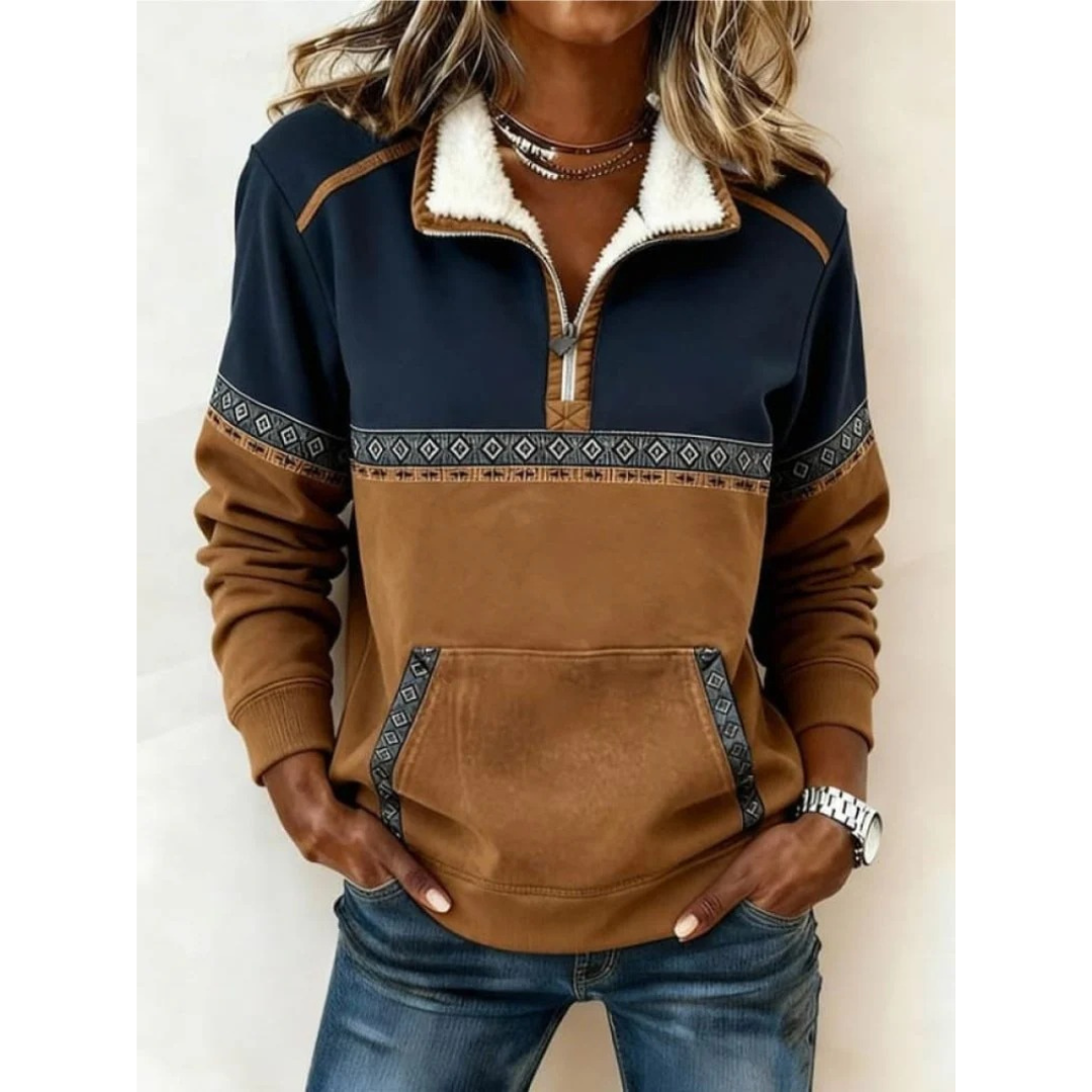 Women's Sherpa Collar Sweatshirt – Printed Quarter-Zip Layer