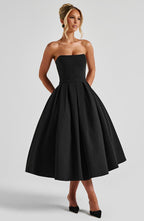 Black Floral Midi Dress – Elegant Summer Occasion Dress | Meave & Ivy