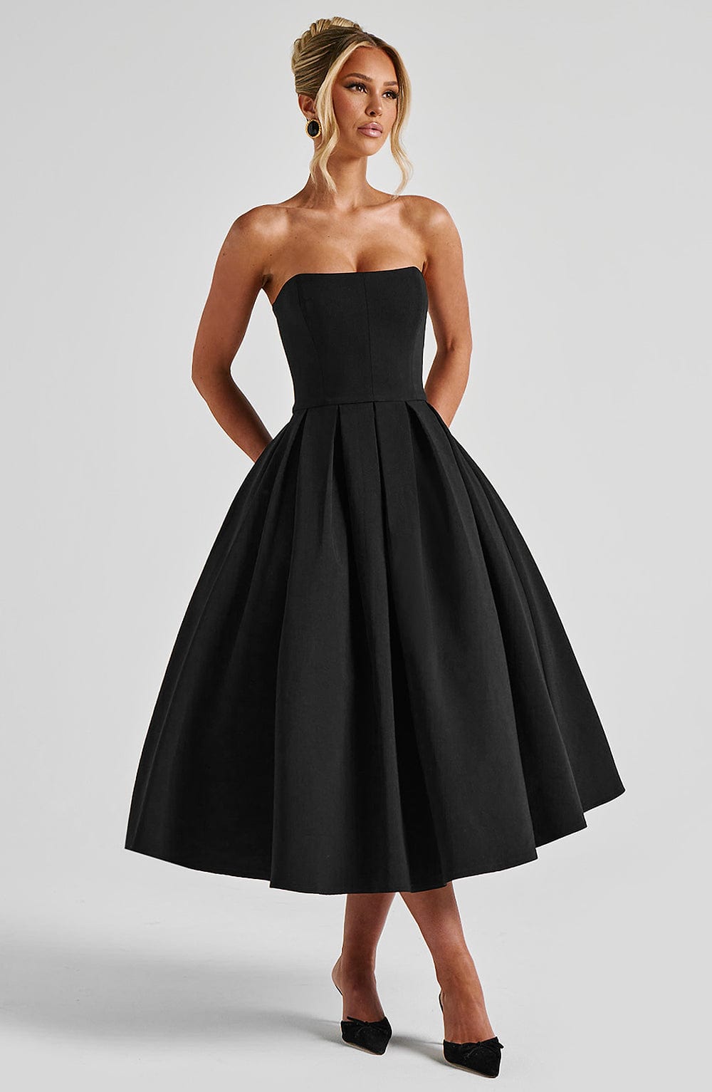 Black Floral Midi Dress – Elegant Summer Occasion Dress | Meave & Ivy