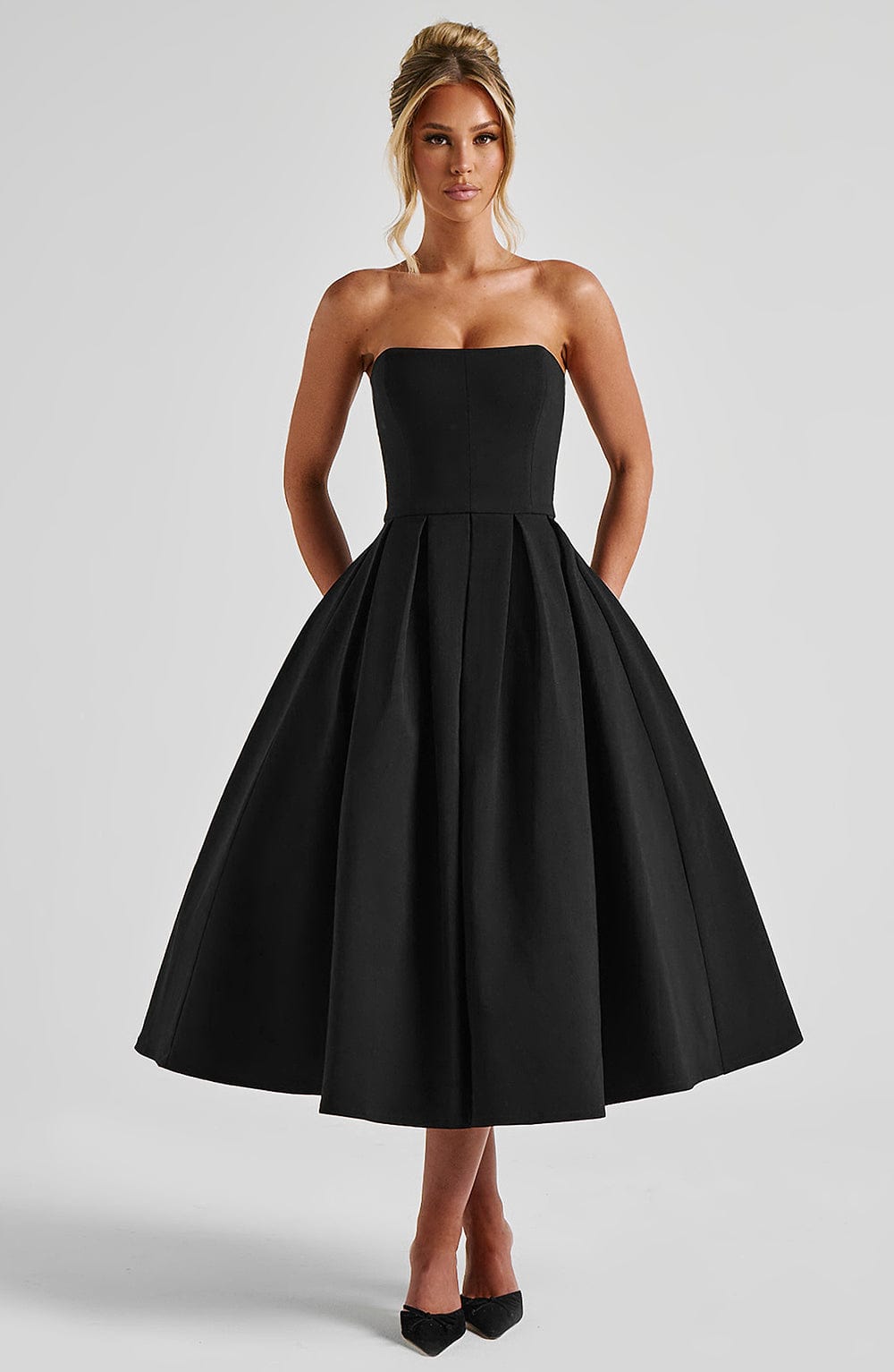 Black Floral Midi Dress – Elegant Summer Occasion Dress | Meave & Ivy