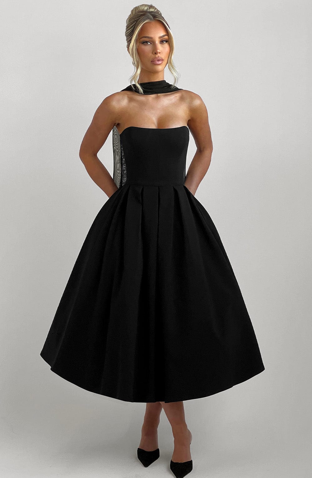 Black Floral Midi Dress – Elegant Summer Occasion Dress | Meave & Ivy