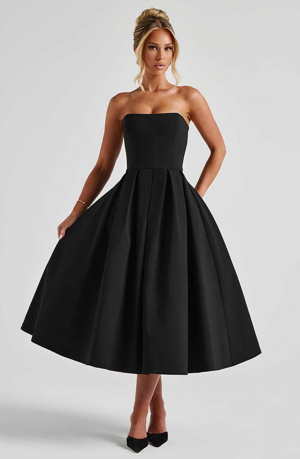 Black Floral Midi Dress – Elegant Summer Occasion Dress | Meave & Ivy