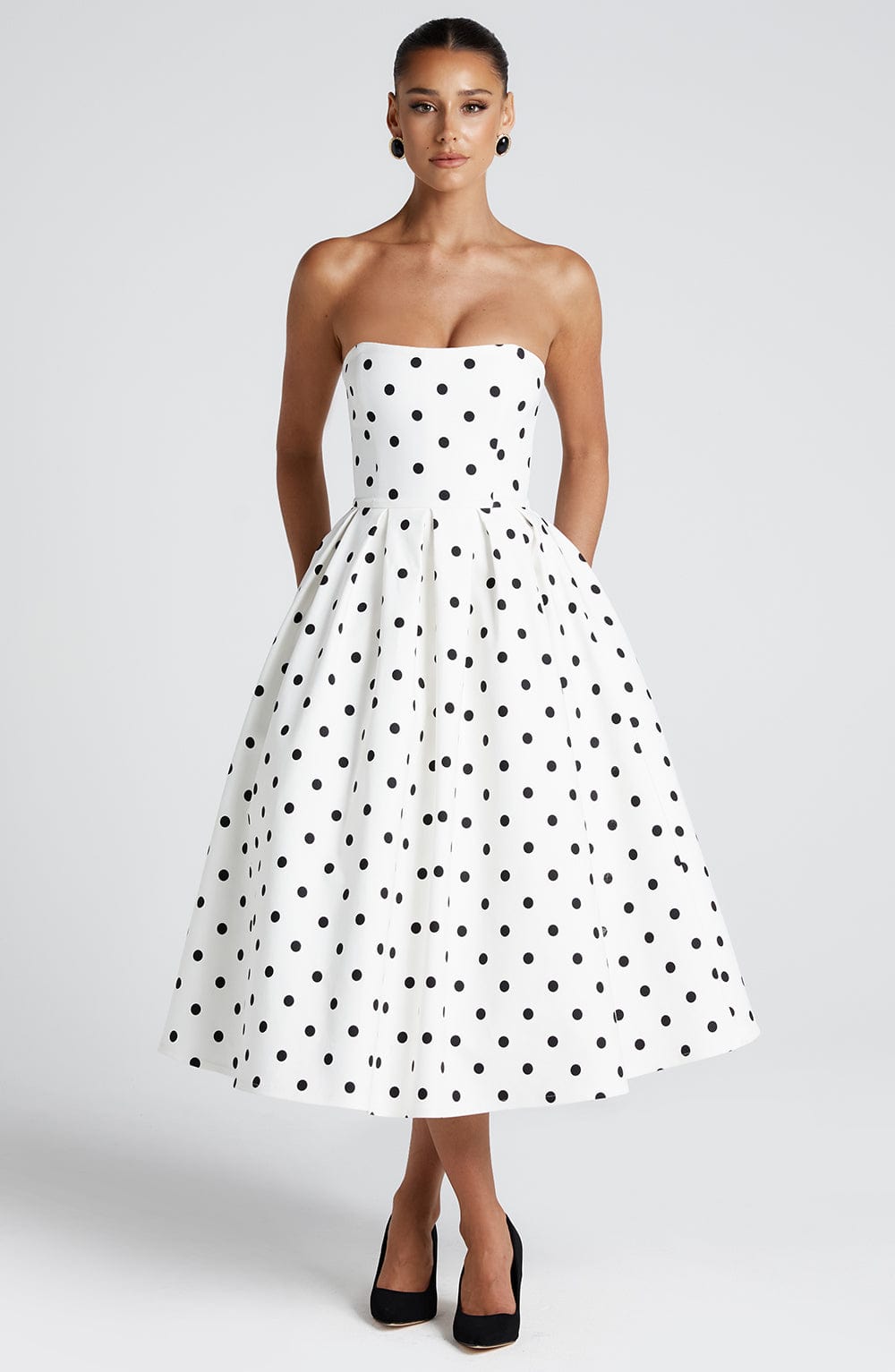 Black & White Polka Dot Midi Dress – Elegant Summer Dress | Meave & Ivy