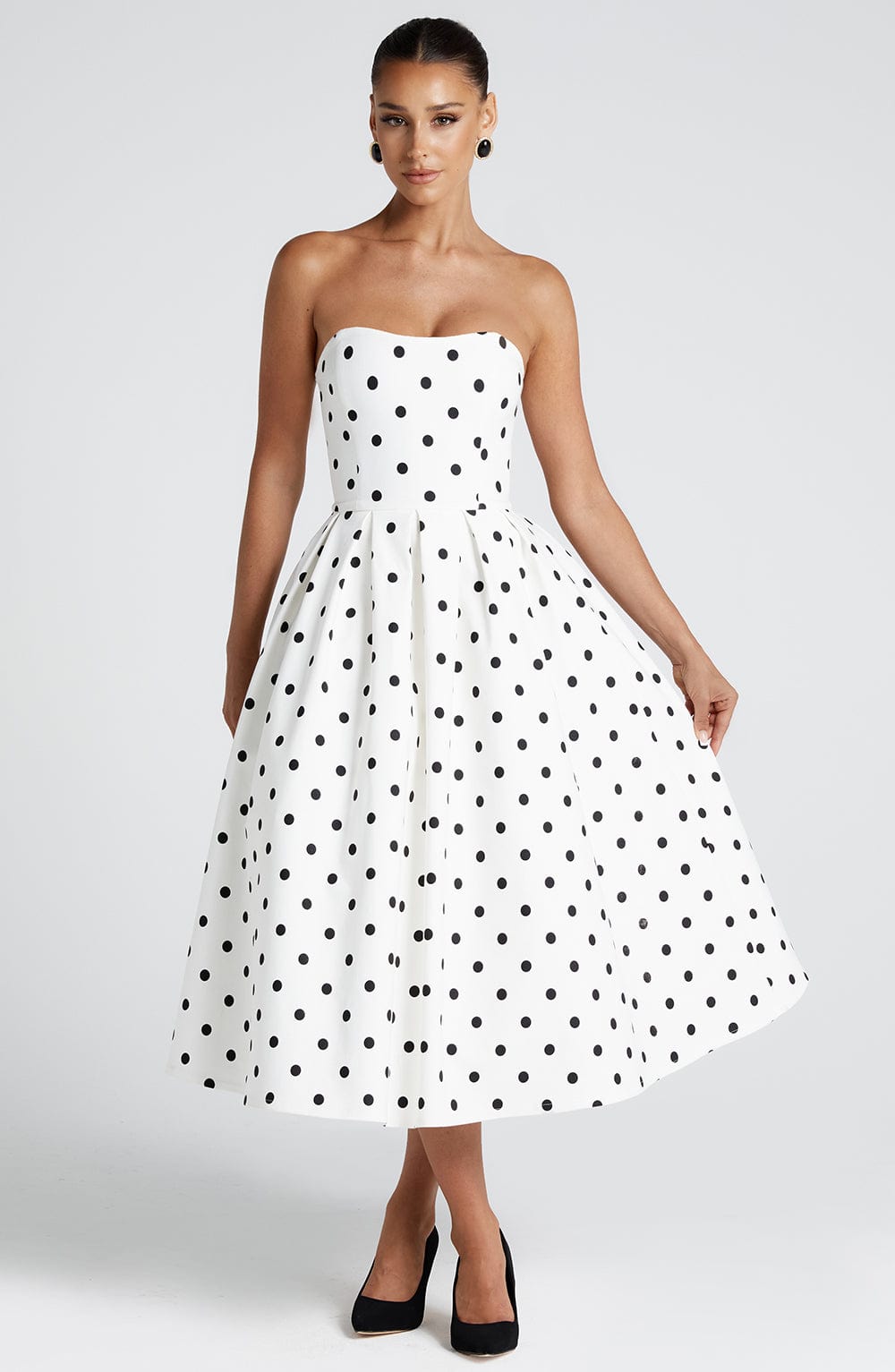 Black & White Polka Dot Midi Dress – Elegant Summer Dress | Meave & Ivy