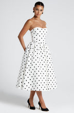 Black & White Polka Dot Midi Dress – Elegant Summer Dress | Meave & Ivy