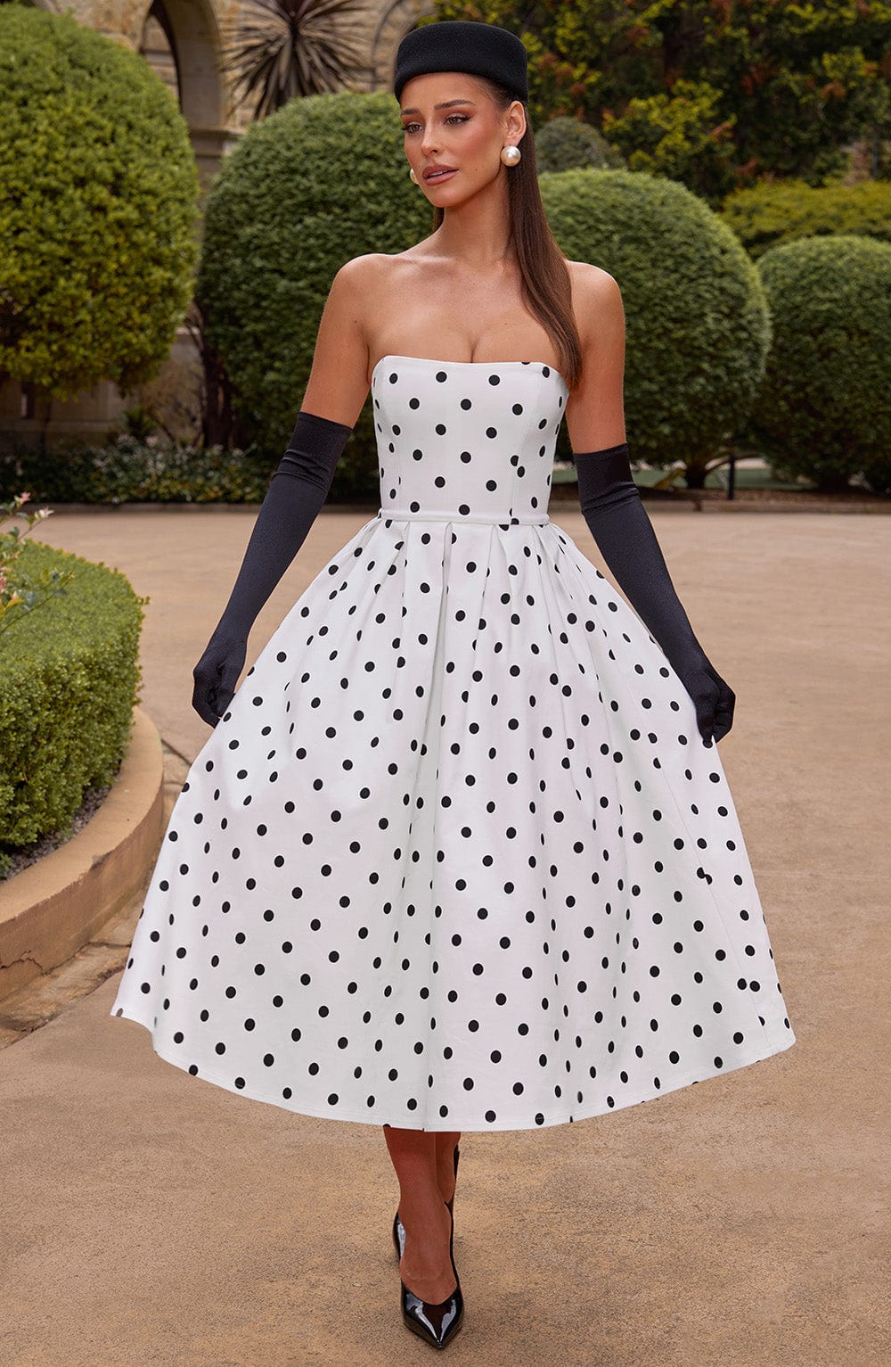 Black & White Polka Dot Midi Dress – Elegant Summer Dress | Meave & Ivy