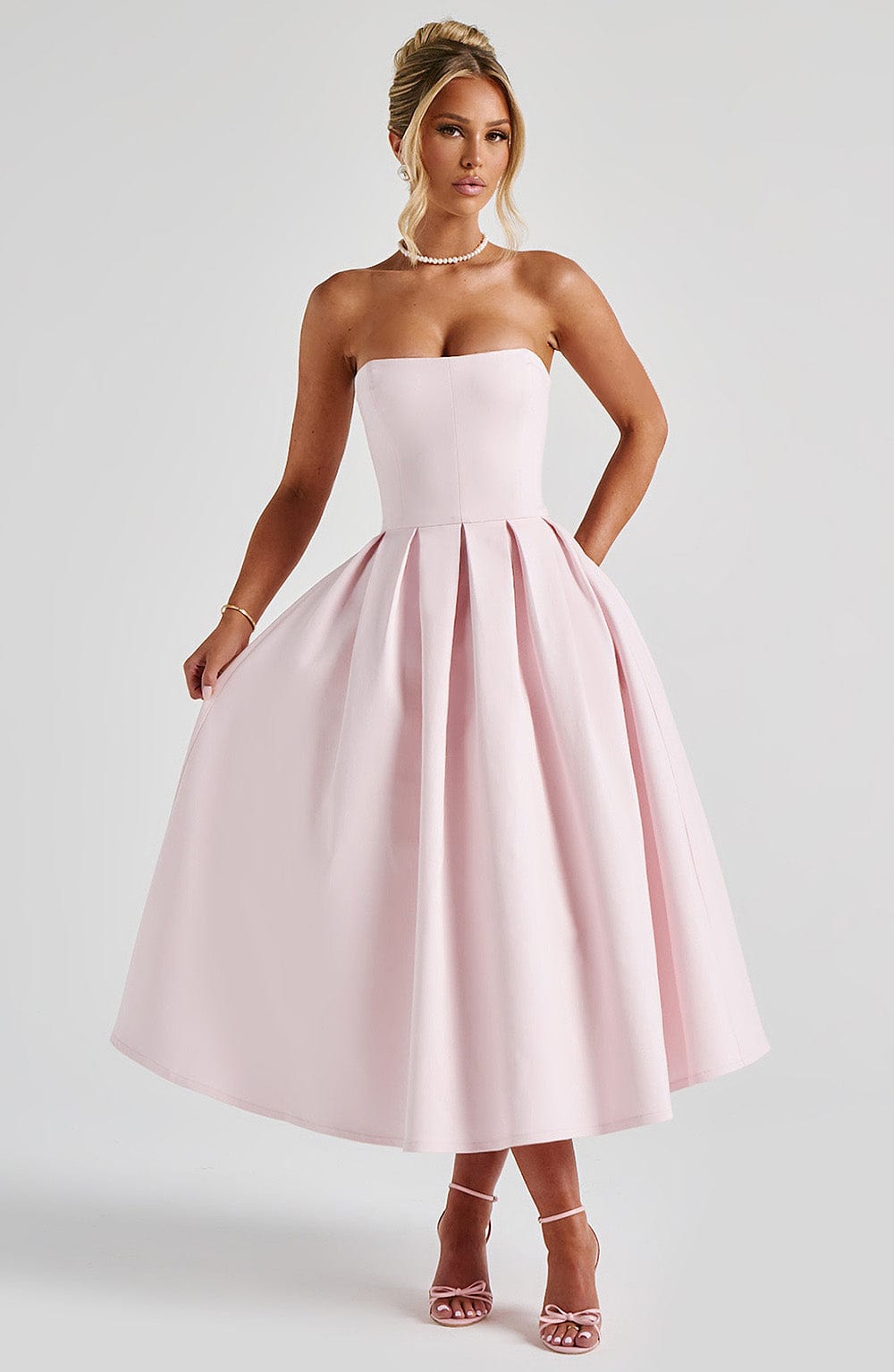 Blush Floral Midi Dress – Elegant Summer Occasion Dress | Meave & Ivy