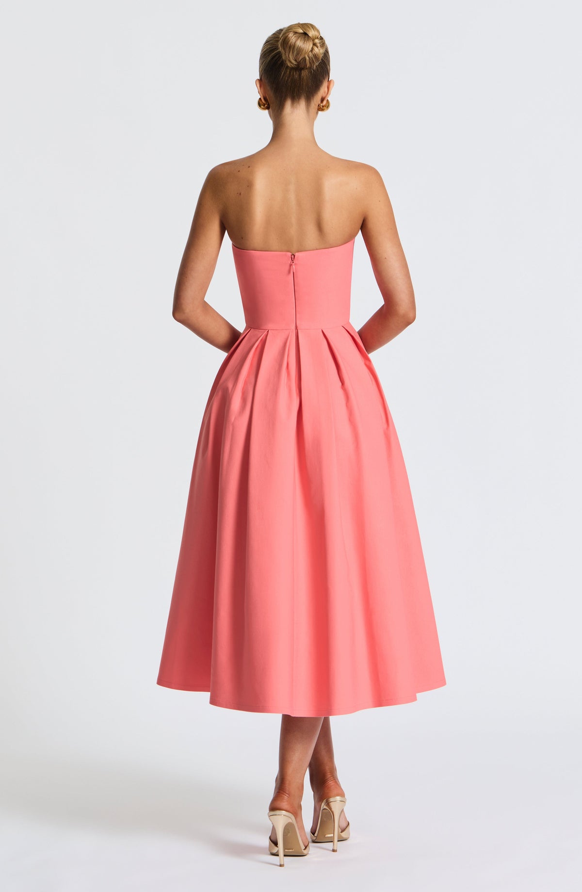 Coral Pink Floral Midi Dress – Elegant Summer Occasion Dress | Meave & Ivy