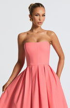 Coral Pink Floral Midi Dress – Elegant Summer Occasion Dress | Meave & Ivy