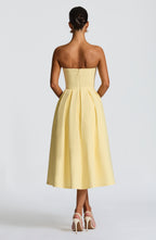 Lemon Yellow Floral Midi Dress – Elegant Summer Occasion Dress | Meave & Ivy