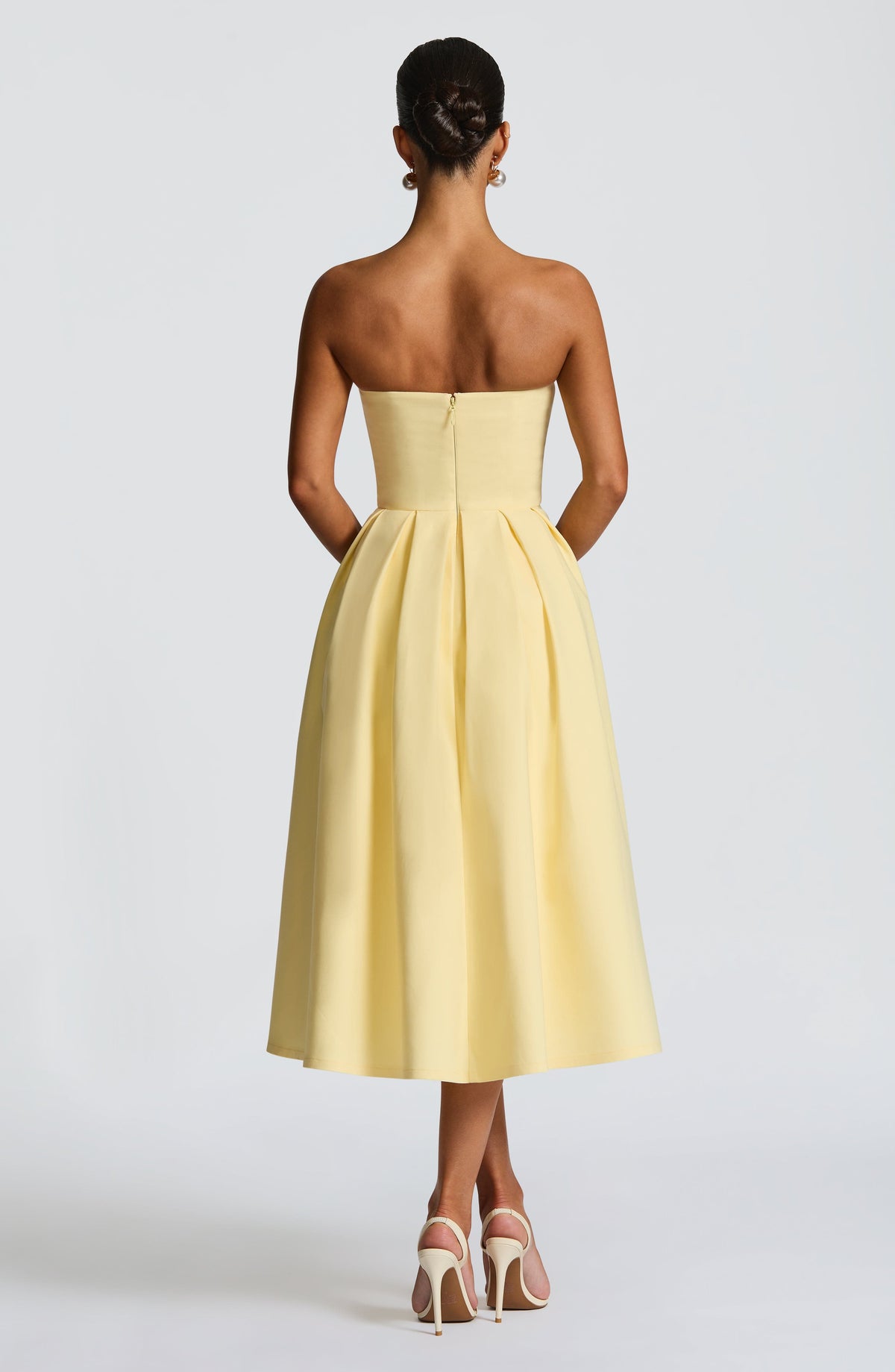 Lemon Yellow Floral Midi Dress – Elegant Summer Occasion Dress | Meave & Ivy