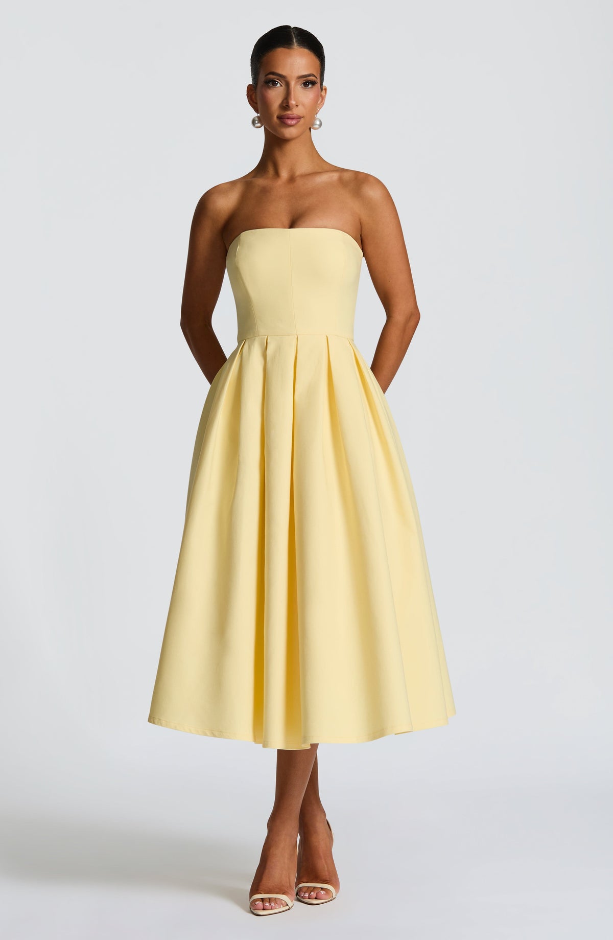 Lemon Yellow Floral Midi Dress – Elegant Summer Occasion Dress | Meave & Ivy