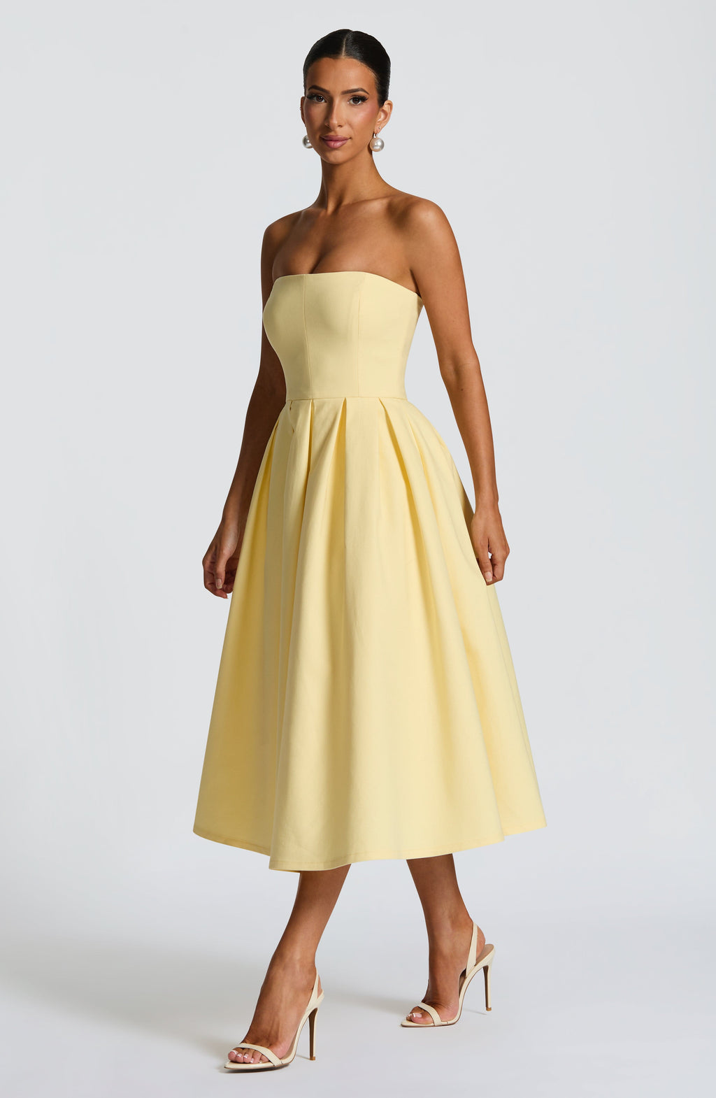 Lemon Yellow Floral Midi Dress – Elegant Summer Occasion Dress | Meave & Ivy