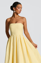 Lemon Yellow Floral Midi Dress – Elegant Summer Occasion Dress | Meave & Ivy
