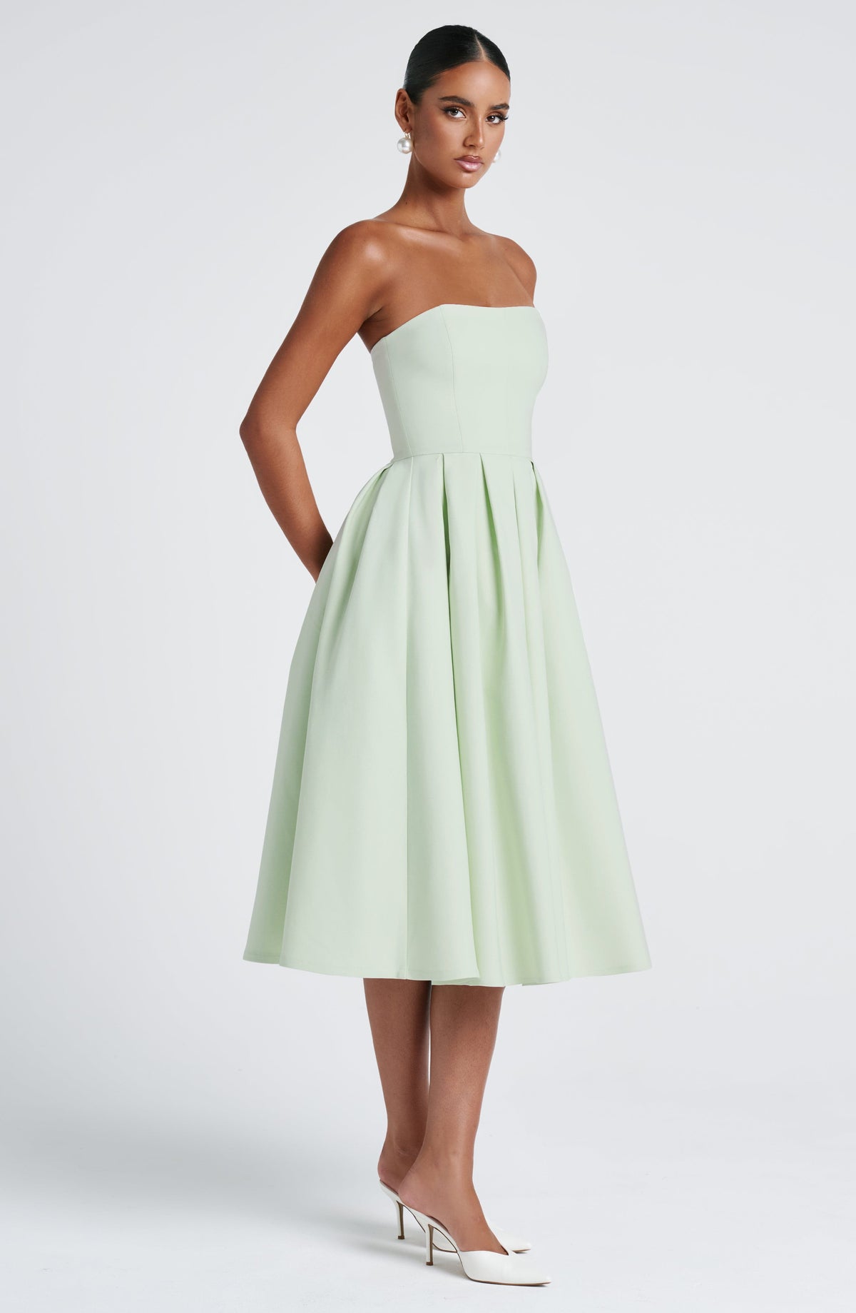 Mint Green Floral Midi Dress – Elegant Summer Occasion Dress | Meave & Ivy