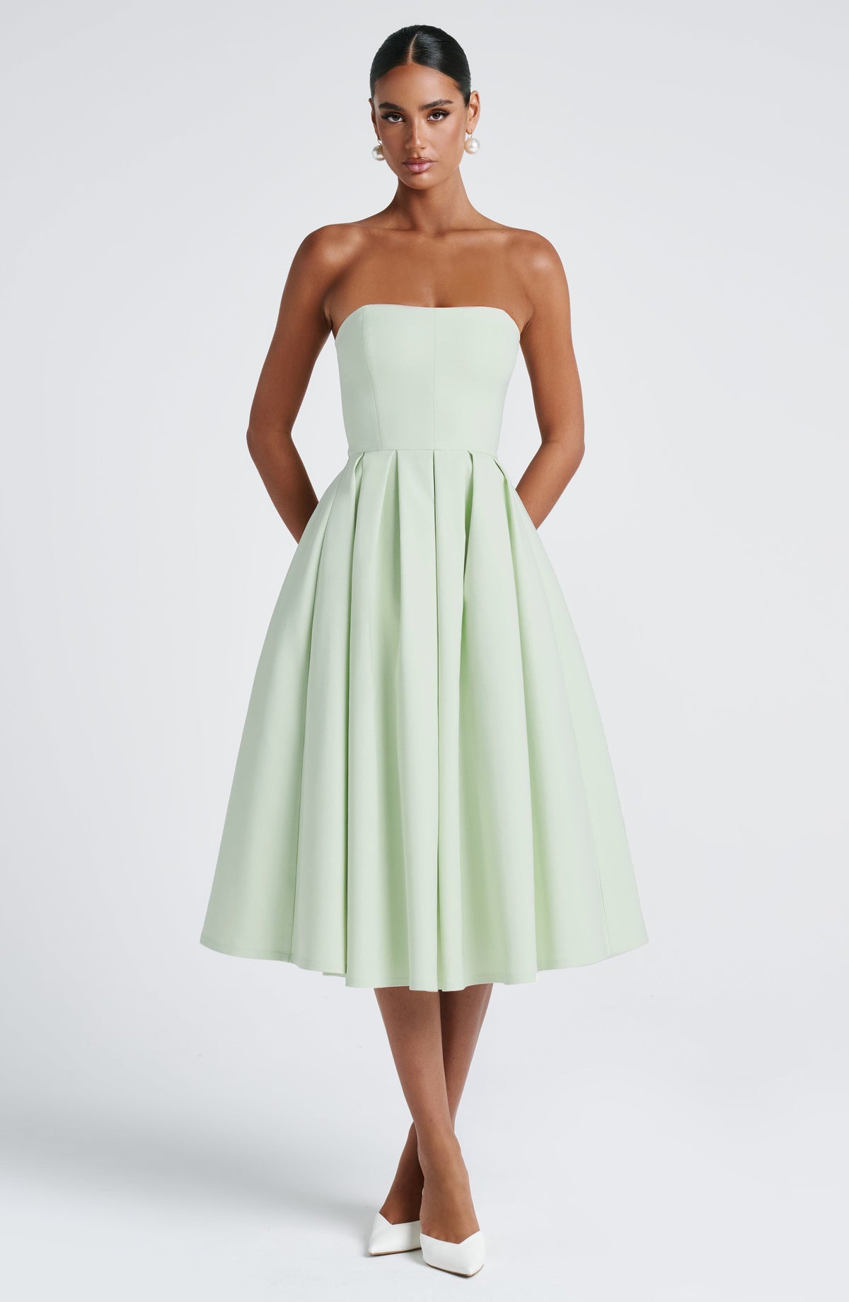 Mint Green Floral Midi Dress – Elegant Summer Occasion Dress | Meave & Ivy