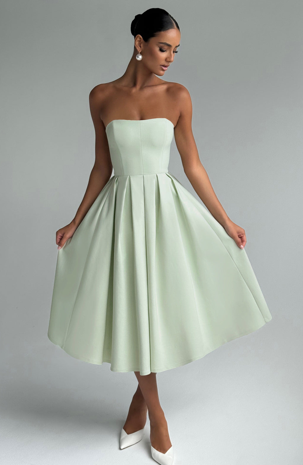 Mint Green Floral Midi Dress – Elegant Summer Occasion Dress | Meave & Ivy