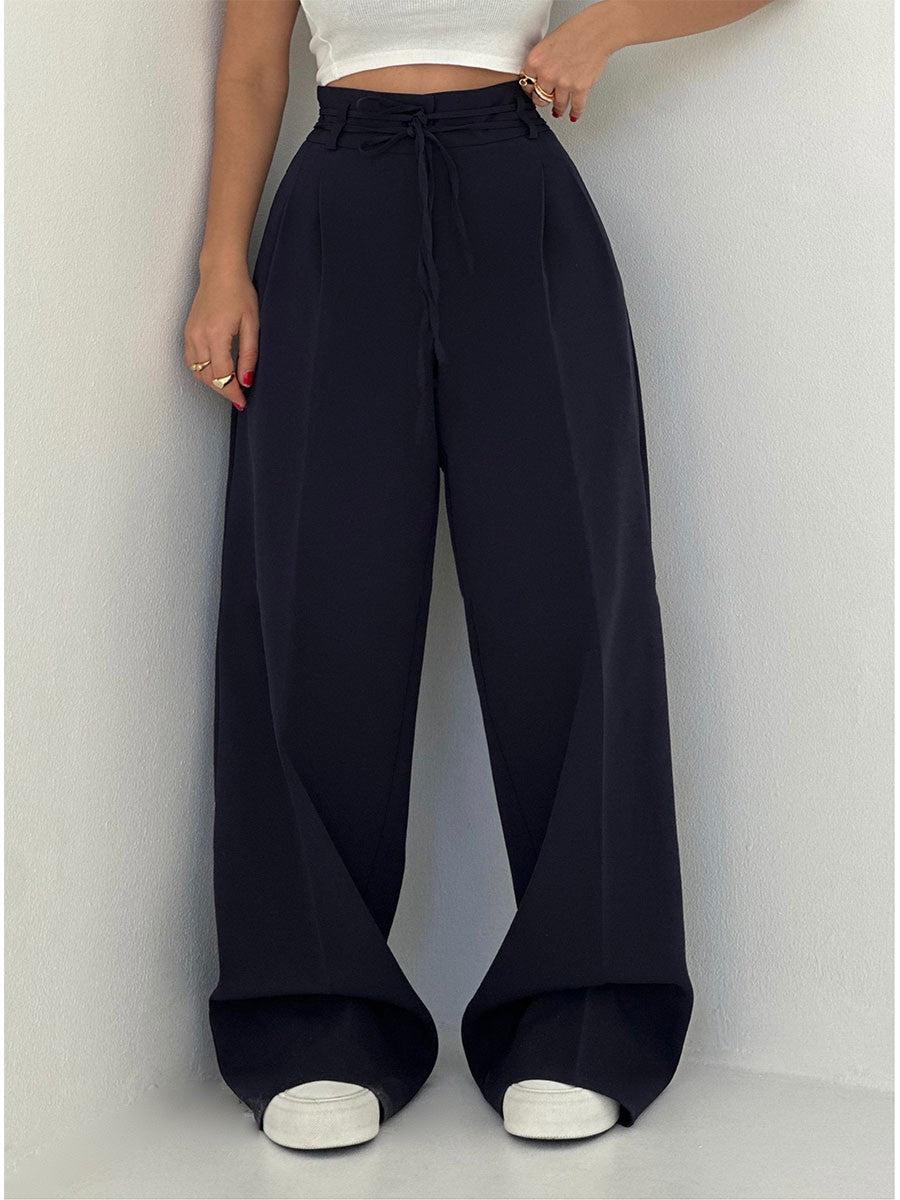Women's High-Waist Wide-Leg Trousers – Flowing Pleated Full-Length Bottoms