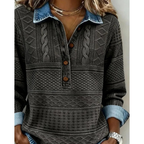 Women's Textured Button-Neck Sweater – Relaxed Long-Sleeve Style