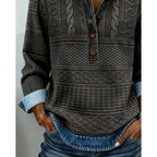 Women's Textured Button-Neck Sweater – Relaxed Long-Sleeve Style