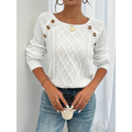 Women's Cable Knit Sweater – Button Detail Long-Sleeve Style