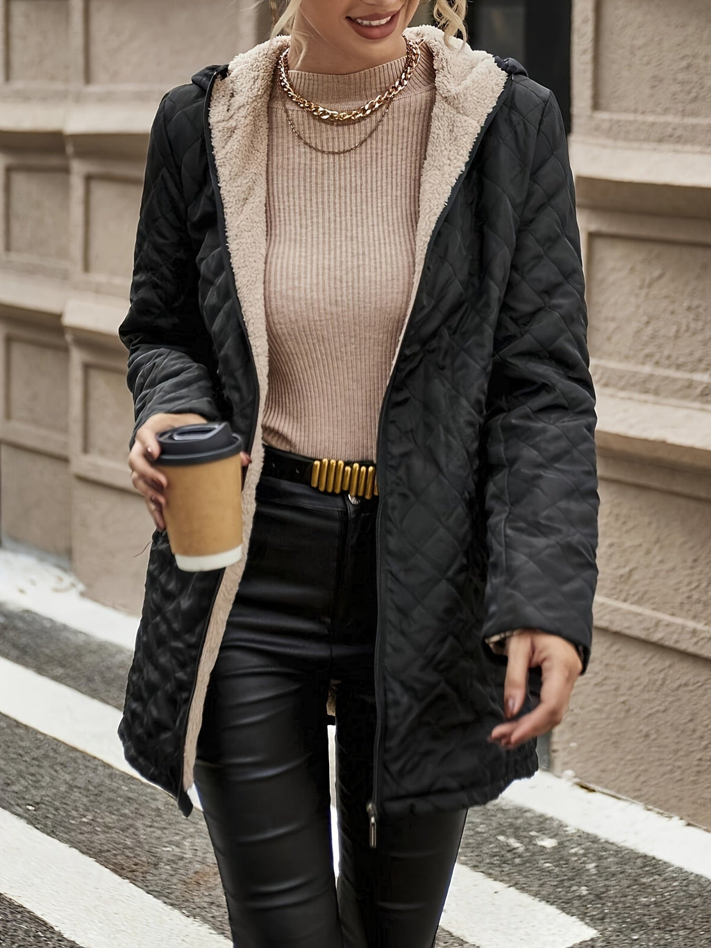 Lined Lightweight Winter Jacket in Black – Quilted City Coat