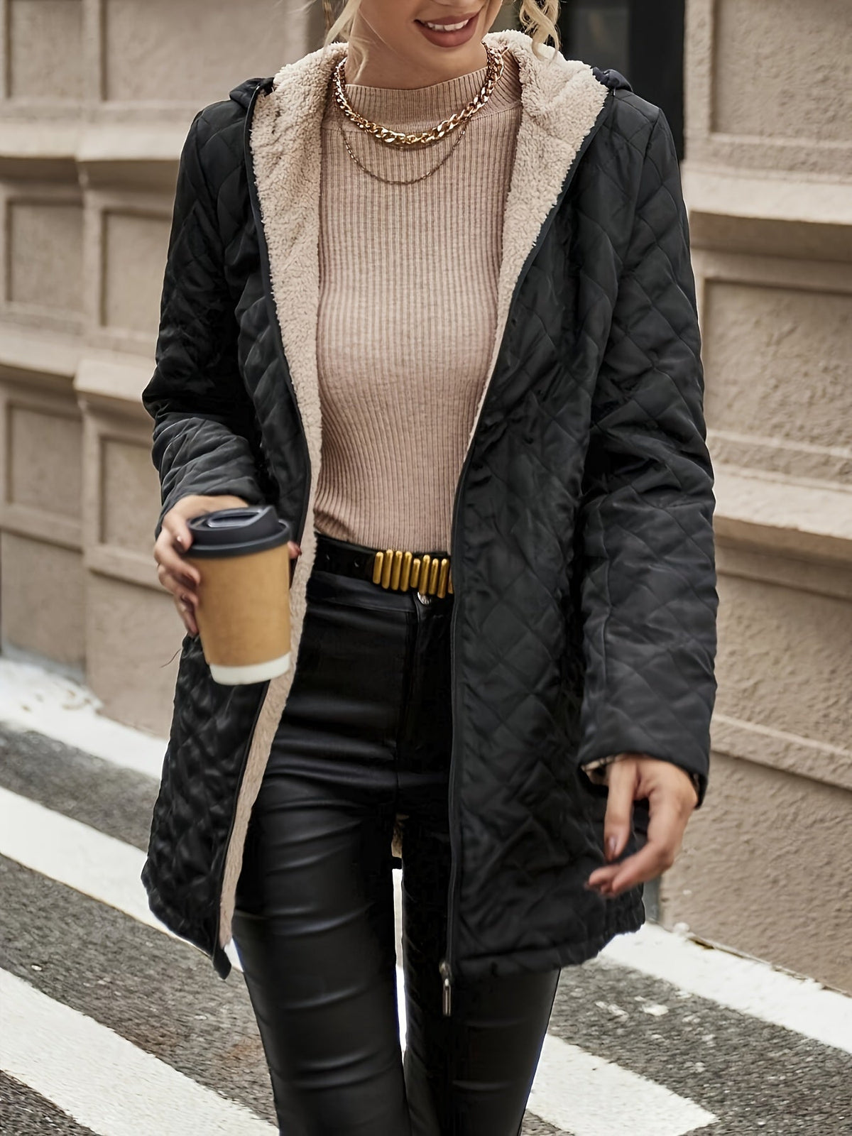 Lined Lightweight Winter Jacket in Black – Quilted City Coat