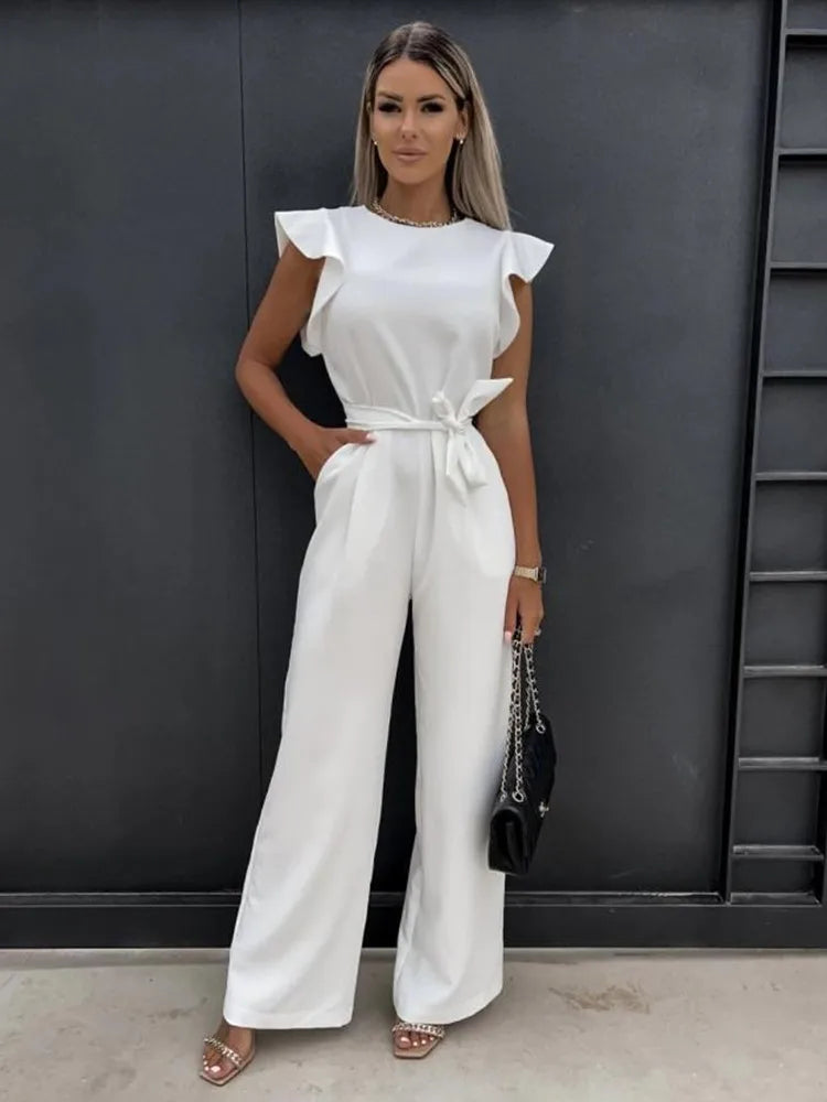 Jumpsuit with Ruffle Sleeves & Belt in 5 Colours