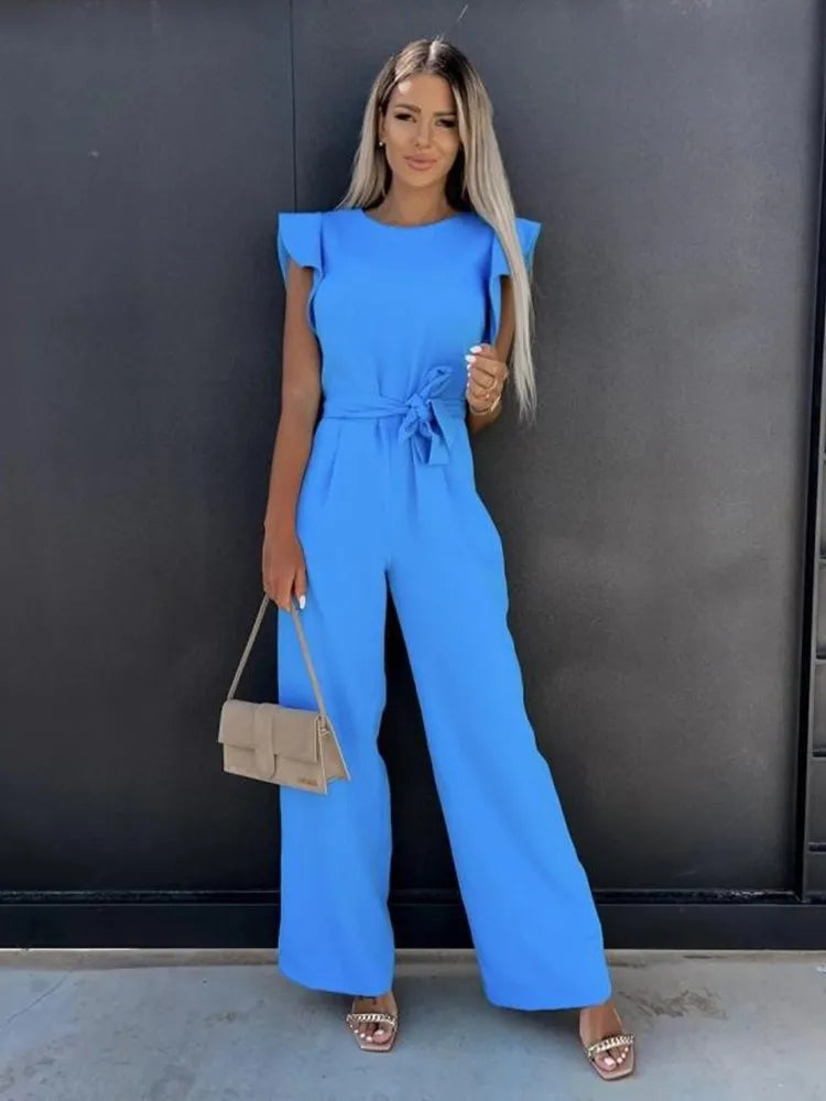 Jumpsuit with Ruffle Sleeves & Belt in 5 Colours