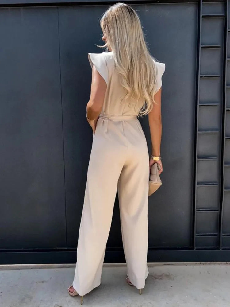 Jumpsuit with Ruffle Sleeves & Belt in 5 Colours