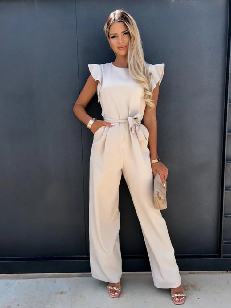 Jumpsuit with Ruffle Sleeves & Belt in 5 Colours