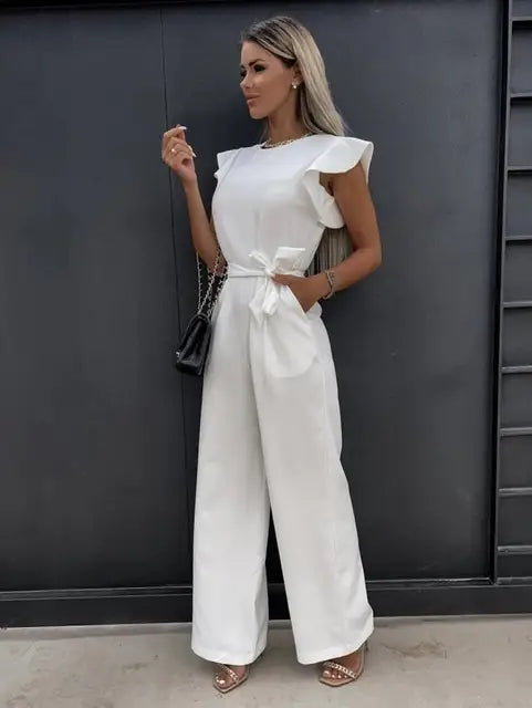 Jumpsuit with Ruffle Sleeves & Belt in 5 Colours