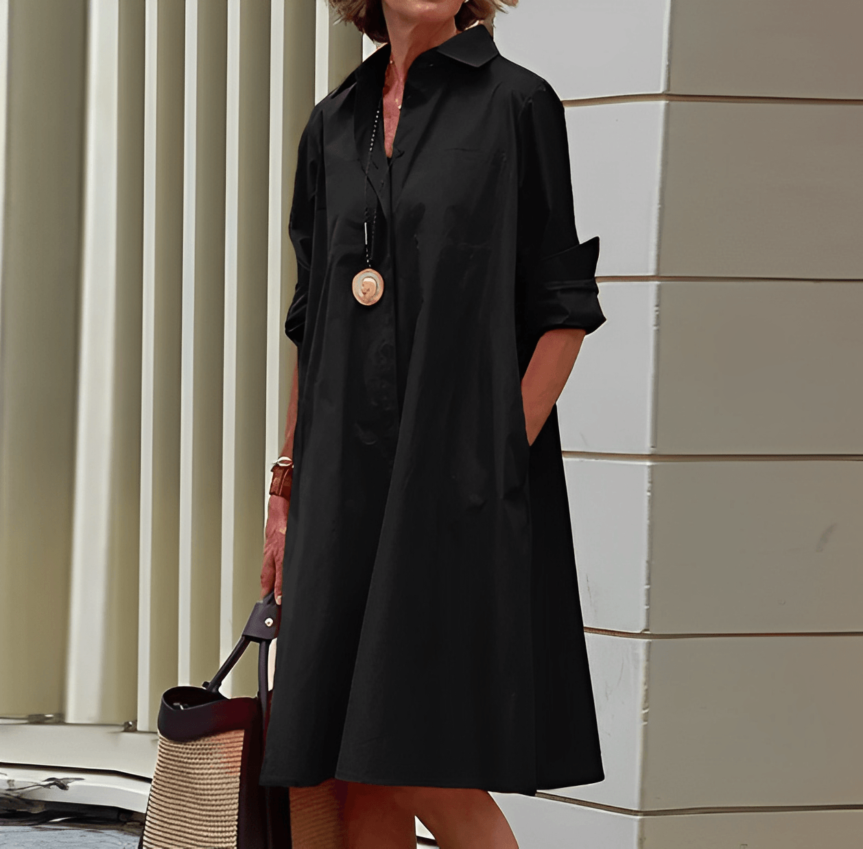 Lapel Collar Elegant Silhouette Autumn Dress | Meave & Ivy