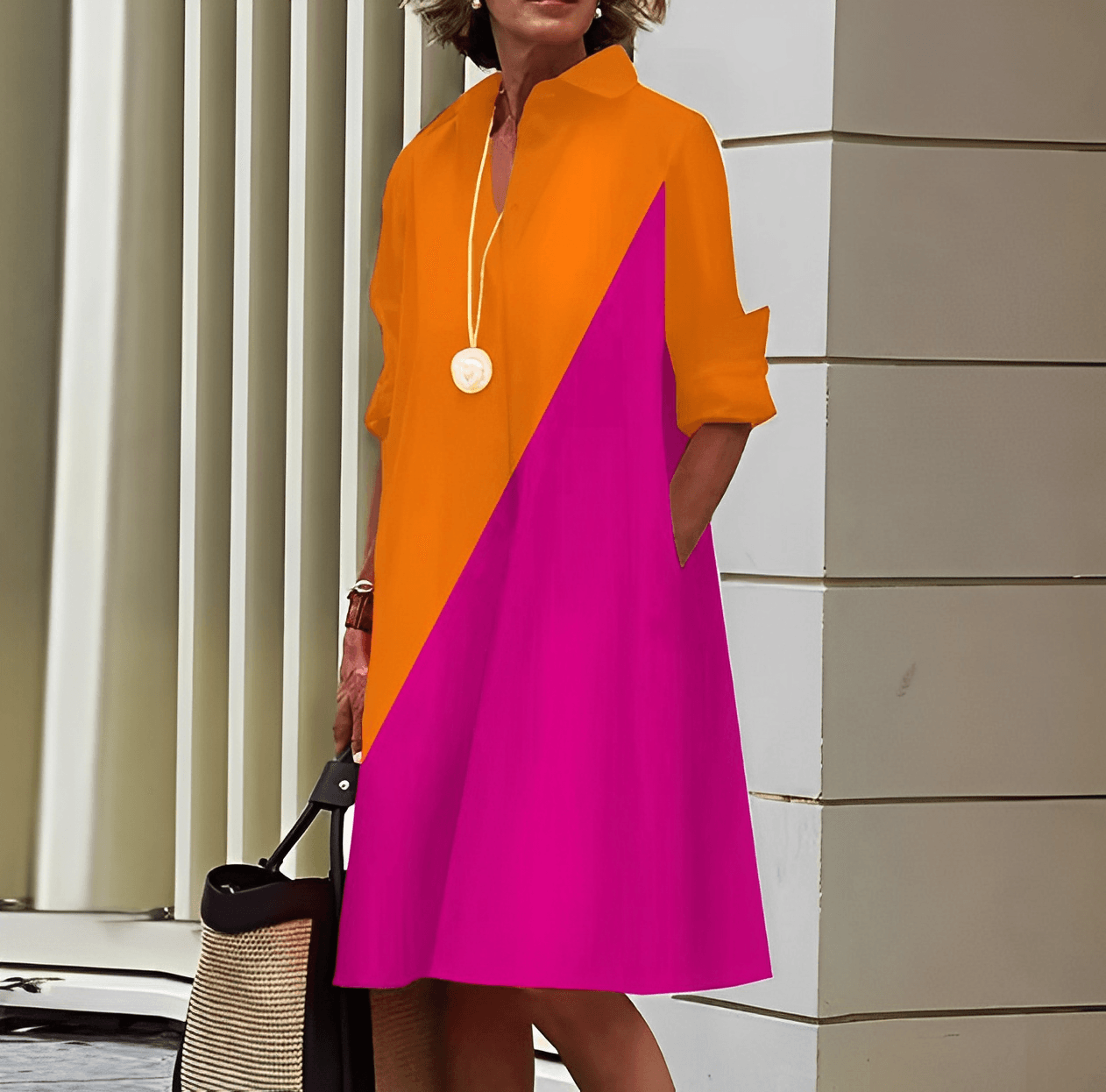 Lapel Collar Elegant Silhouette Autumn Dress | Meave & Ivy