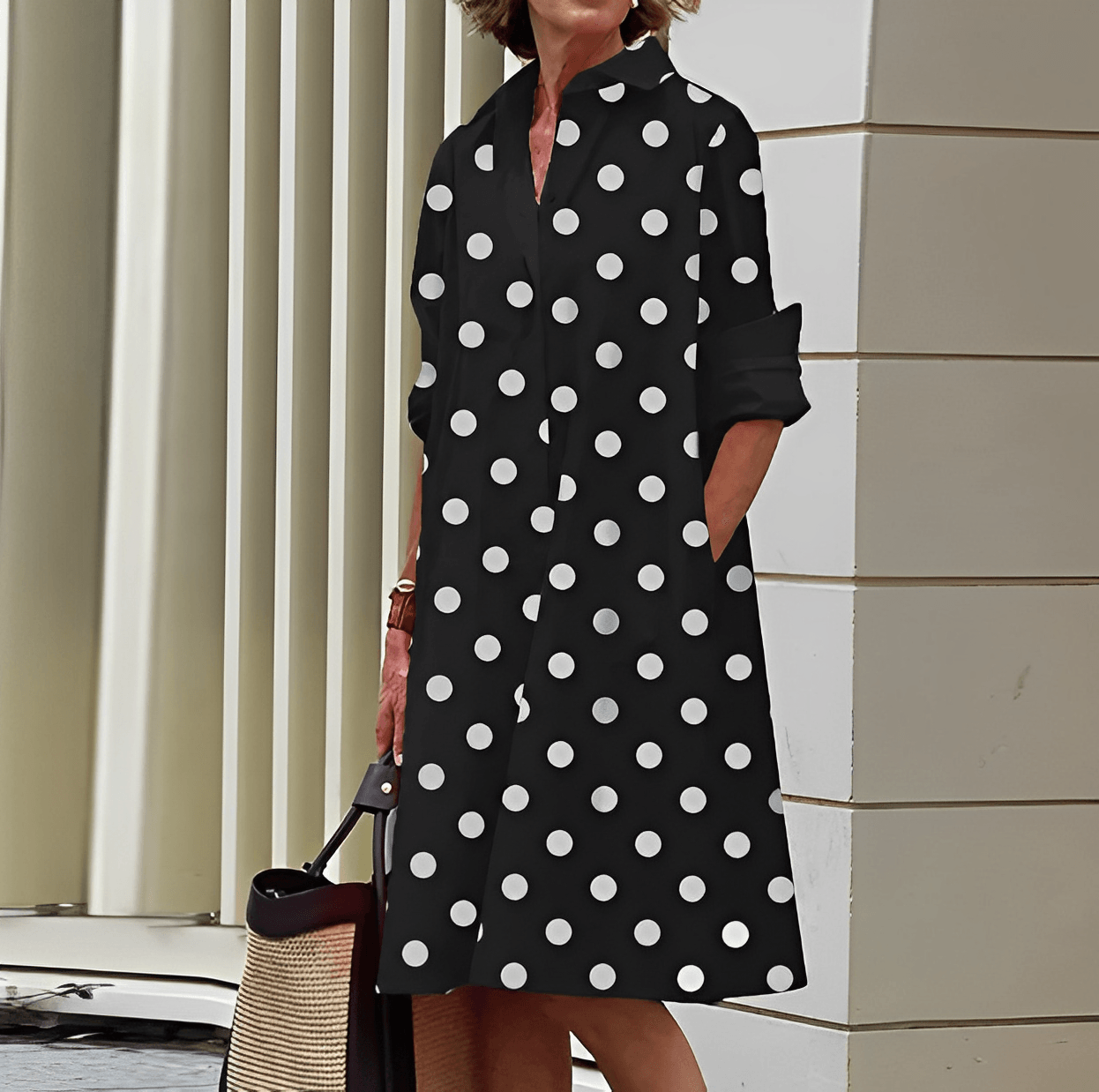 Lapel Collar Elegant Silhouette Autumn Dress | Meave & Ivy