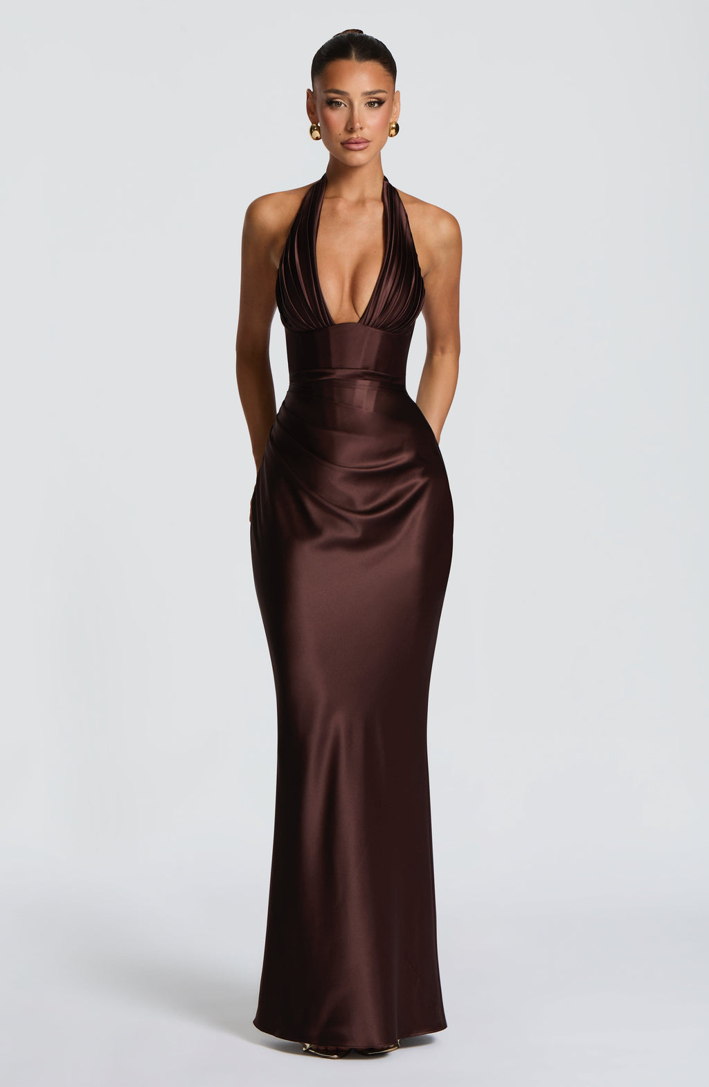 Plum Brown Backless Maxi Dress – Elegant Evening Gown | Meave & Ivy